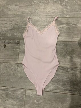 Lace-Trim Ribbed Camisole Bodysuit Light Pink